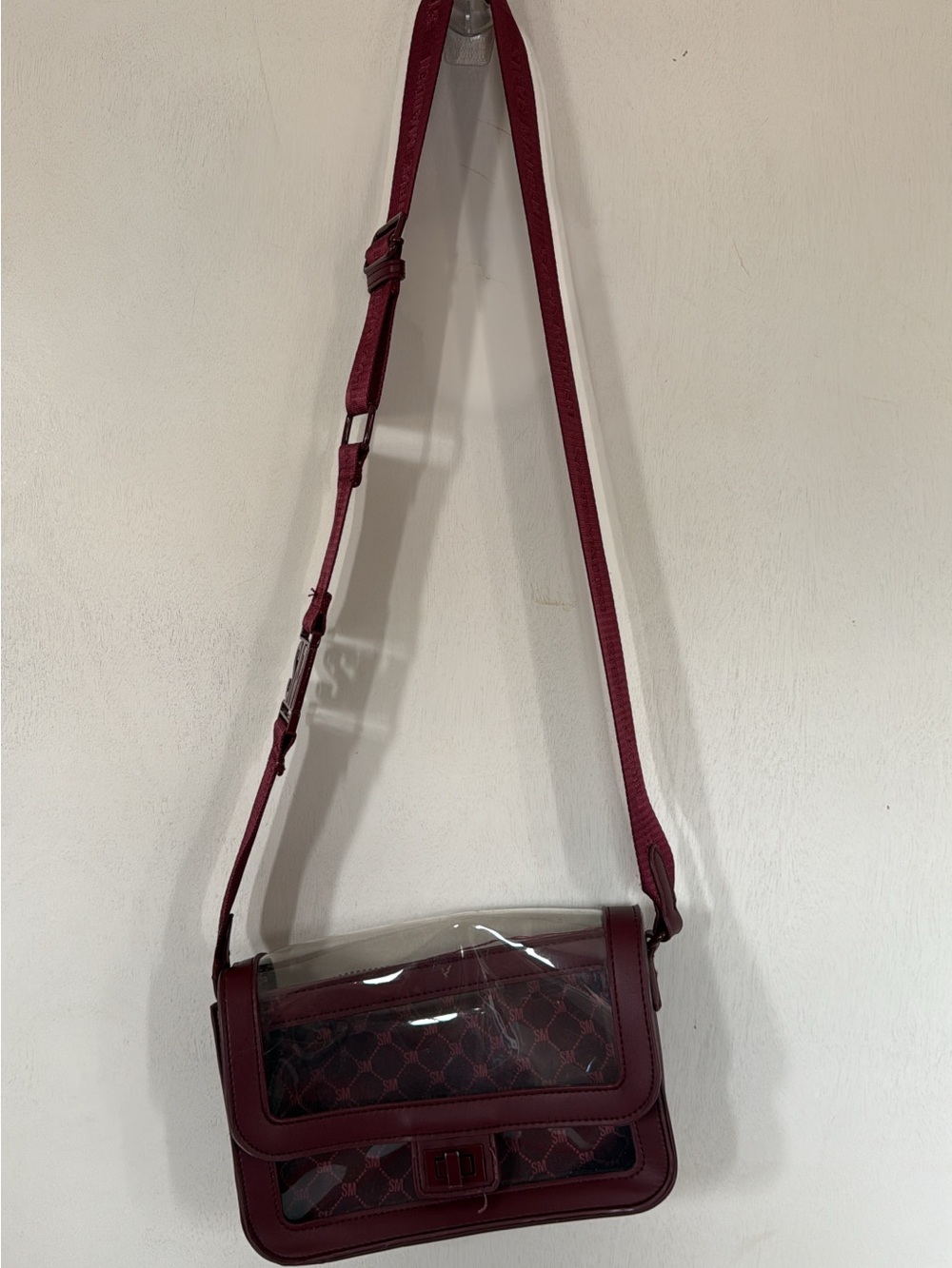 Steve Madden Burgundy Clear Crossbody Bag with Patterned Insert